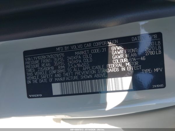 2019 VOLVO XC60 T5 MOMENTUM