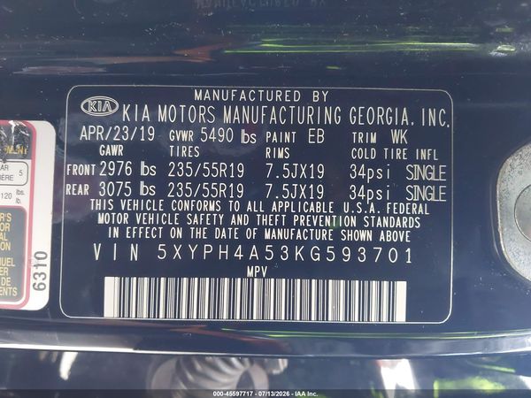 2019 KIA SORENTO 3.3L EX SPORT