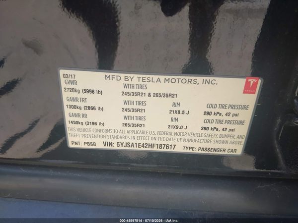 2017 TESLA MODEL S 100D/60D/75D/90D/P100D