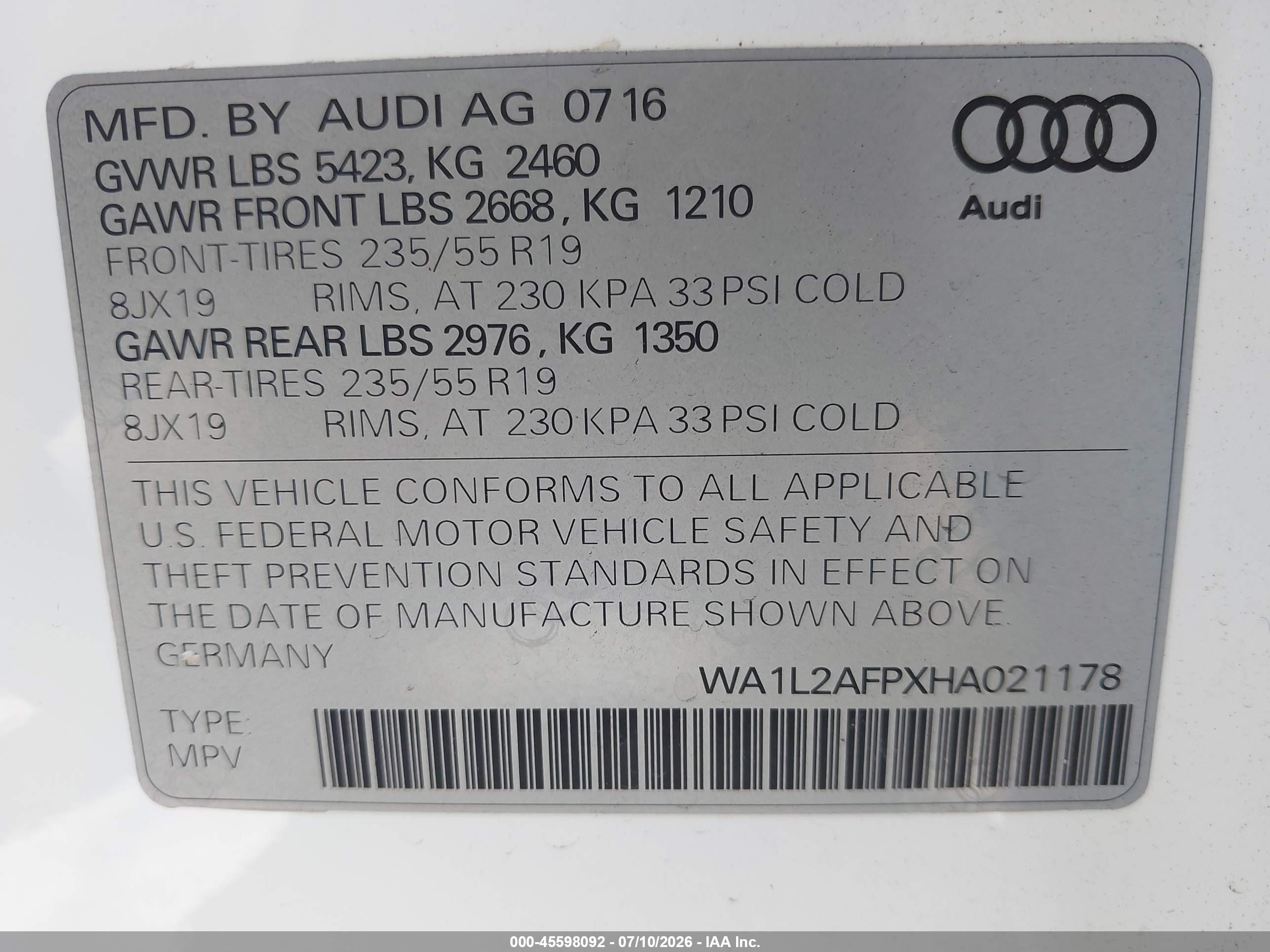 2017 AUDI Q5 quattro Premium Plus