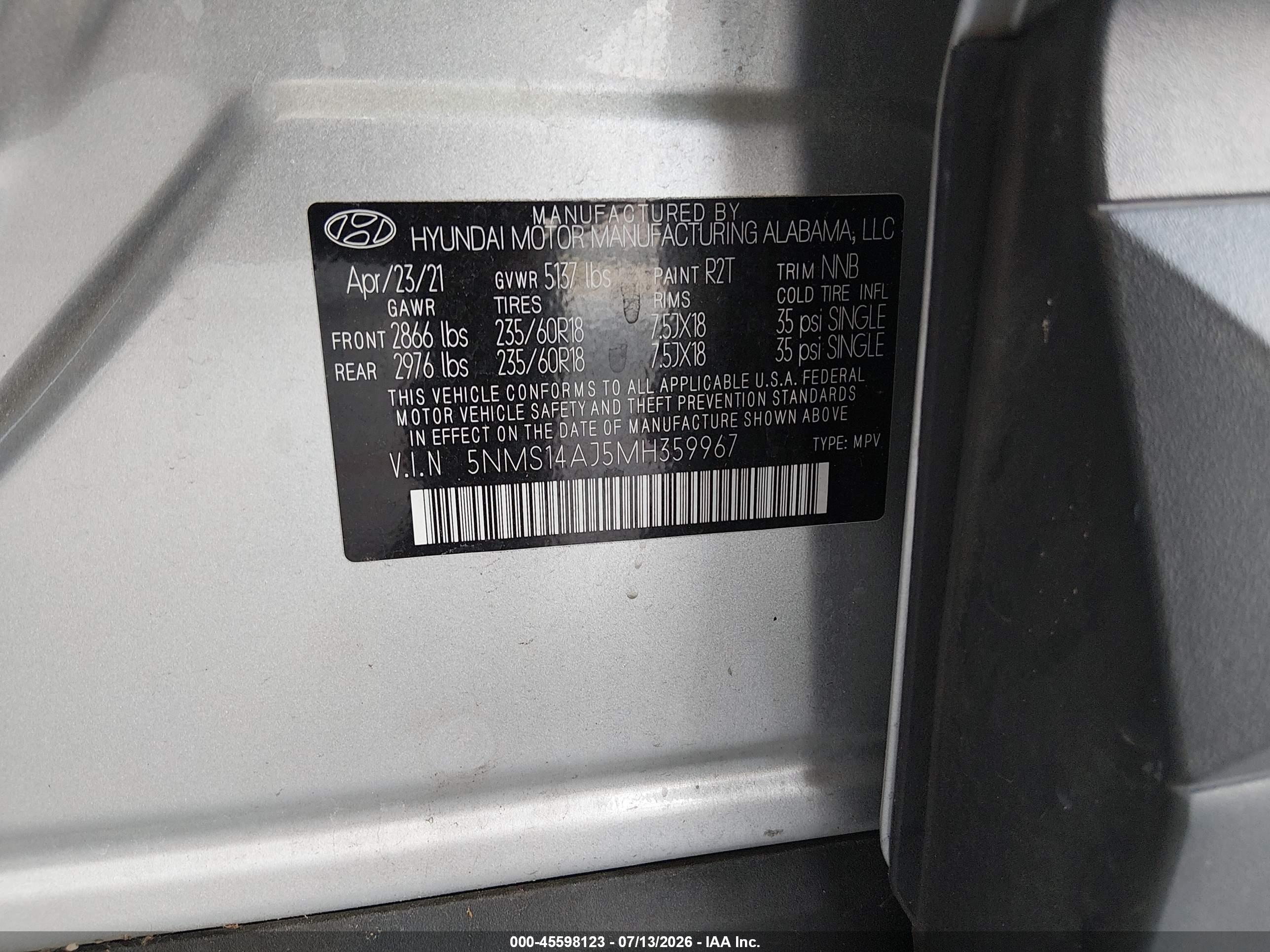 2021 HYUNDAI SANTA FE SE