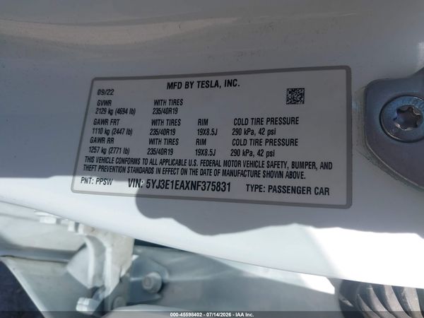 2022 TESLA MODEL 3 REAR-WHEEL DRIVE
