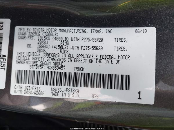 2019 TOYOTA TUNDRA SR5 5.7L V8
