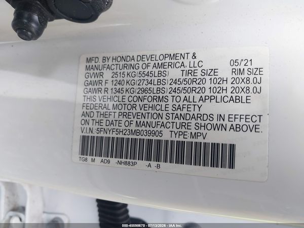 2021 HONDA PILOT 2WD SPECIAL EDITION