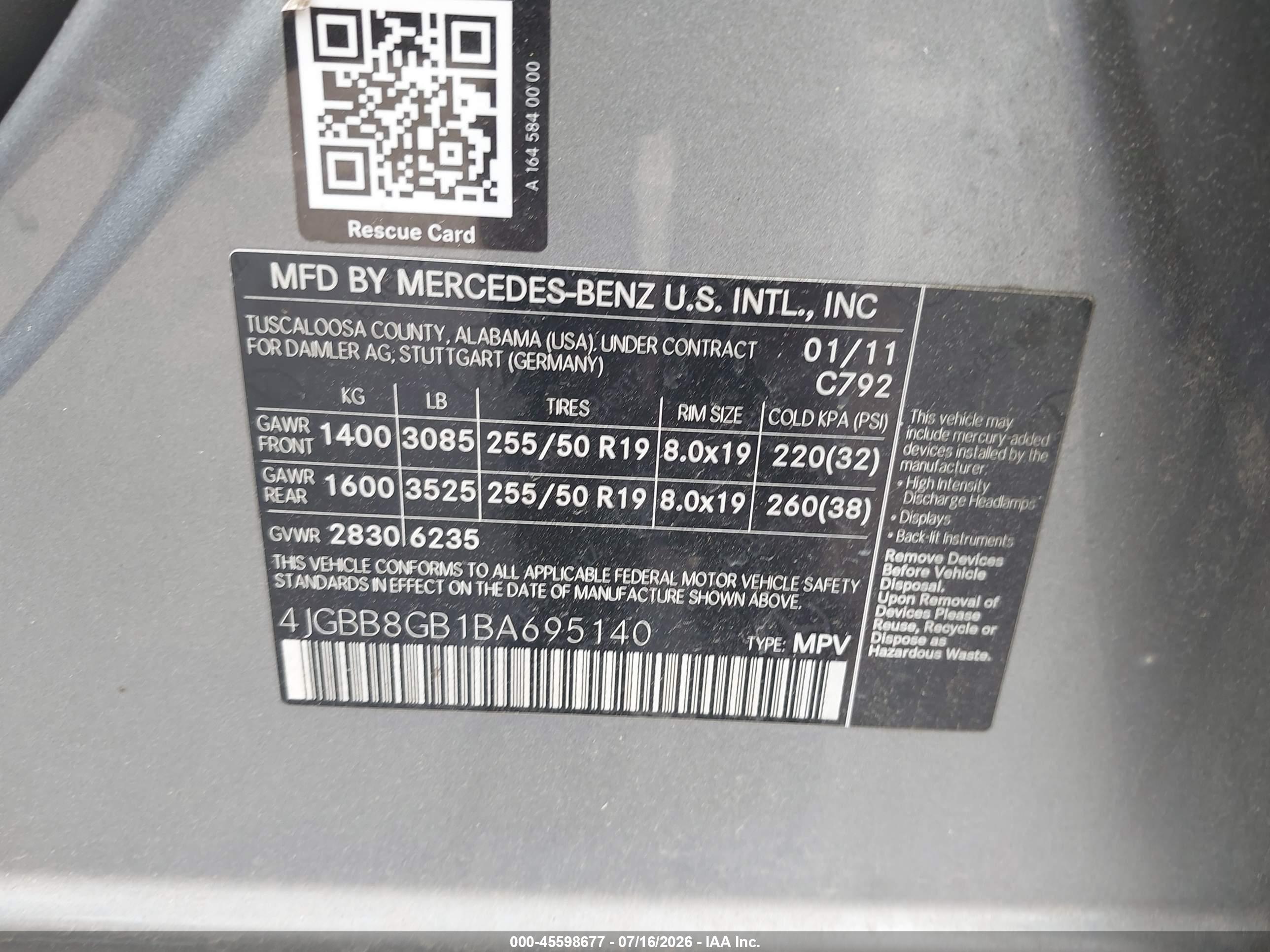 2011 MERCEDES-BENZ ML 350 ML350 4-MATIC