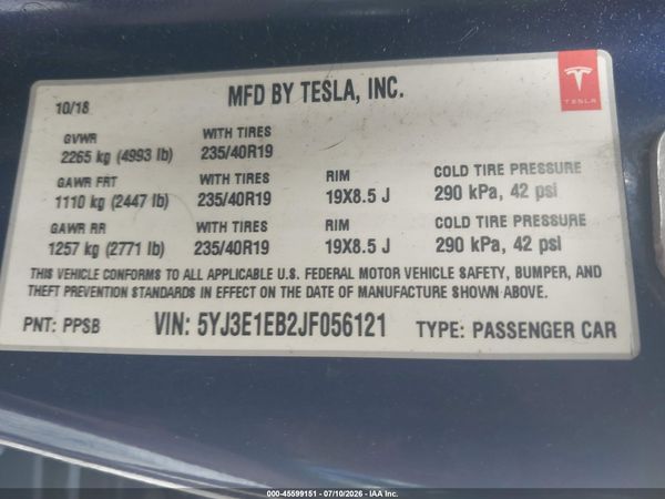 2018 TESLA MODEL 3 LONG RANGE/PERFORMANCE