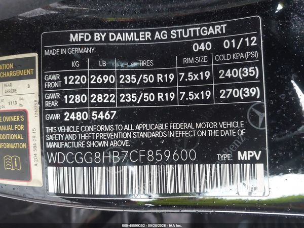 2012 MERCEDES-BENZ GLK 350 4MATIC — I9