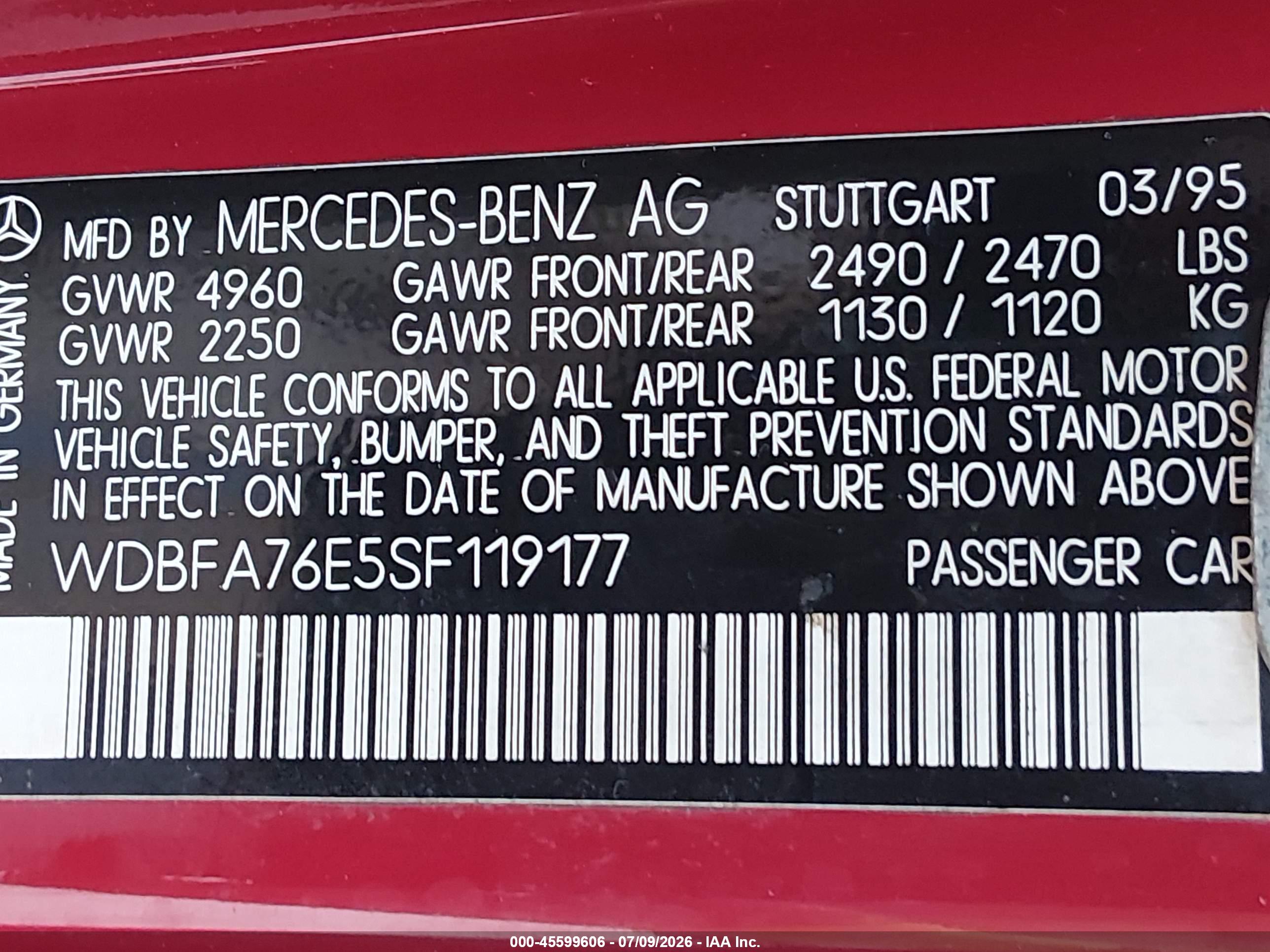 1995 MERCEDES-BENZ SL SL600 129