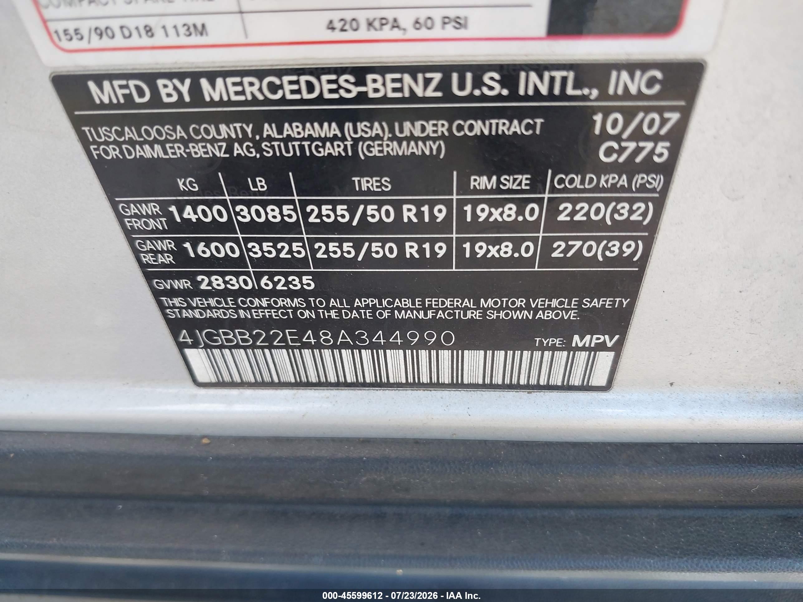 2008 MERCEDES-BENZ M-CLASS ML320 CDI 4MATIC