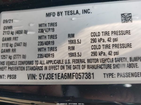 2021 TESLA MODEL 3