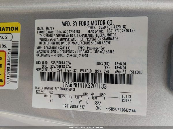2019 FORD MUSTANG ECOBOOST