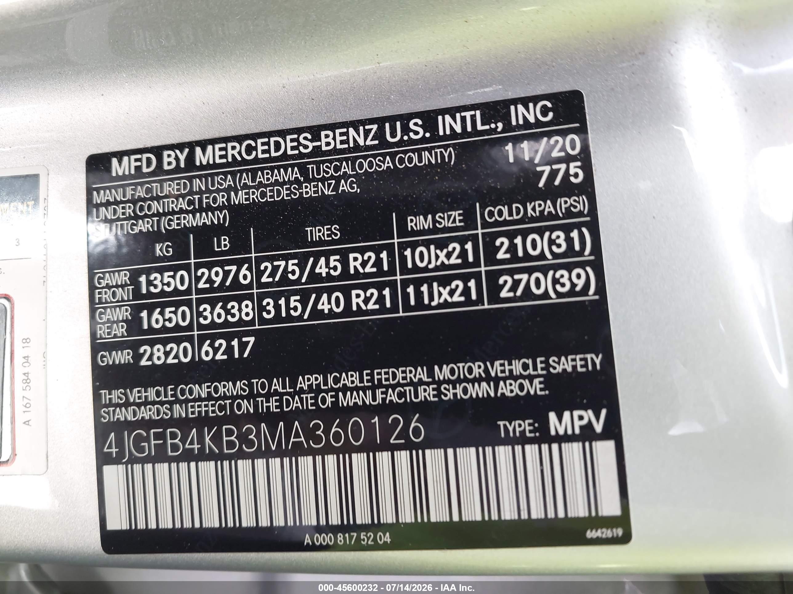 2021 MERCEDES-BENZ GLE 350 4MATIC