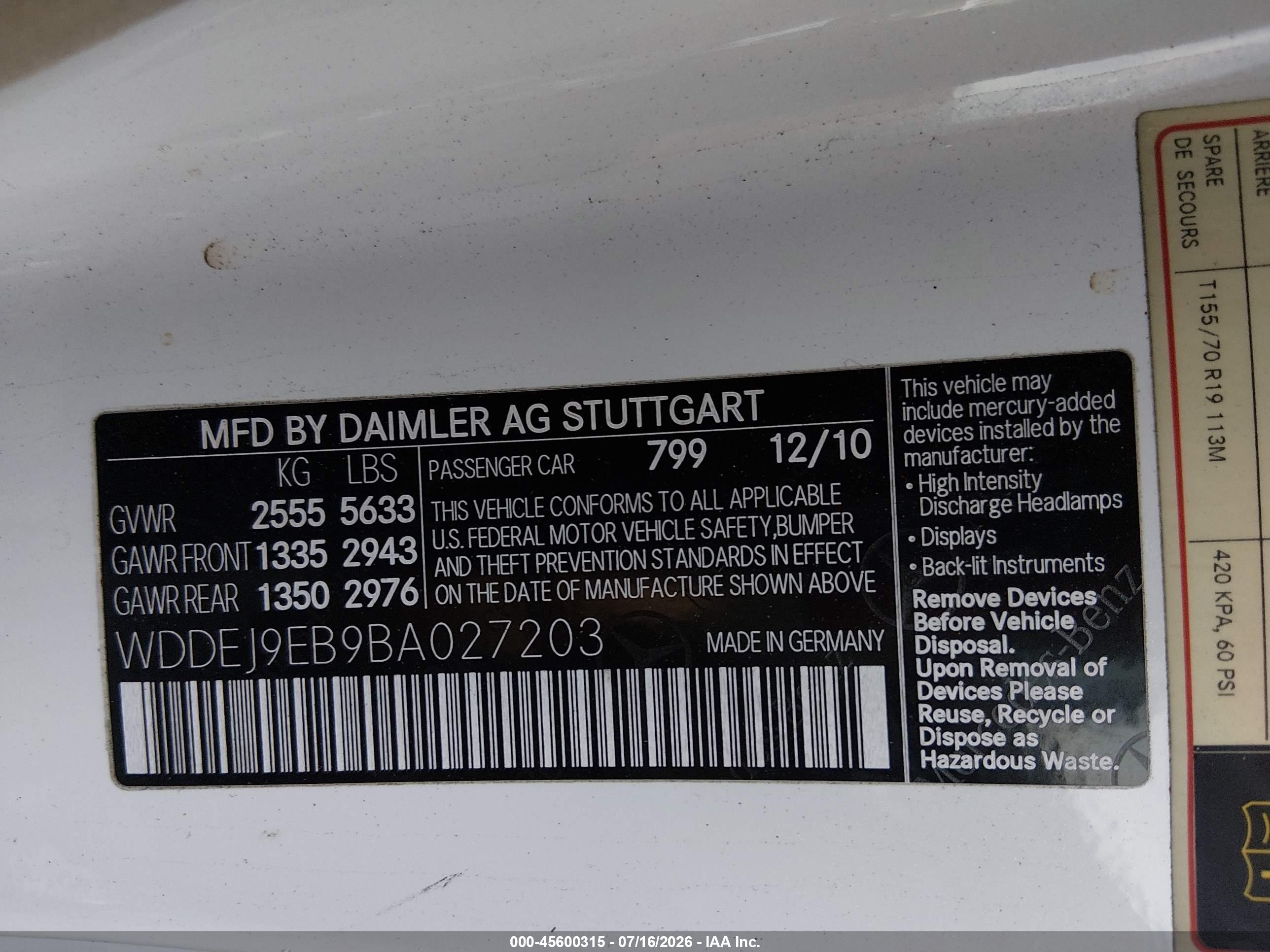 2011 MERCEDES-BENZ CL 550 CL550 4-MATIC