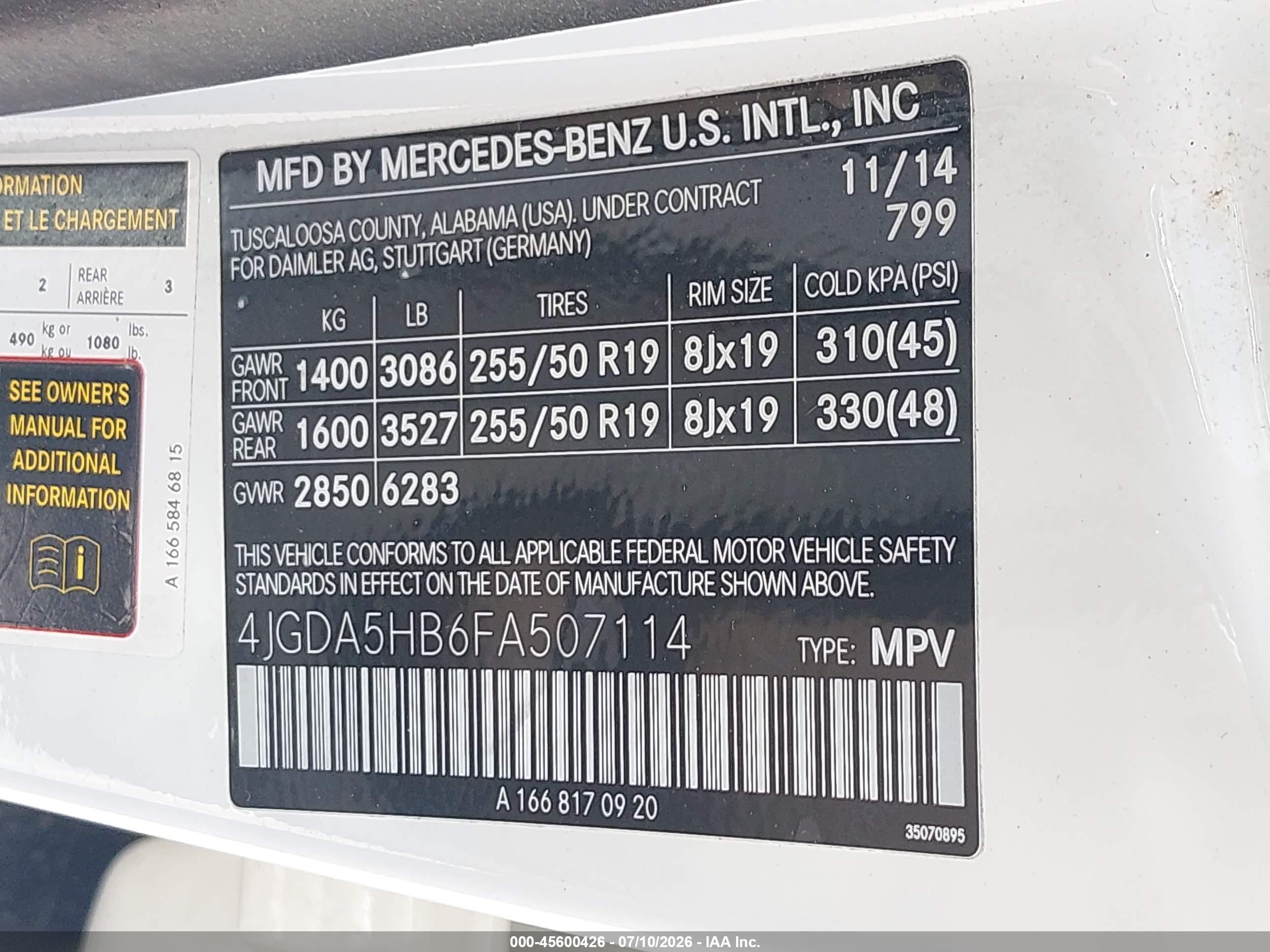 2015 MERCEDES-BENZ ML 350 ML350
