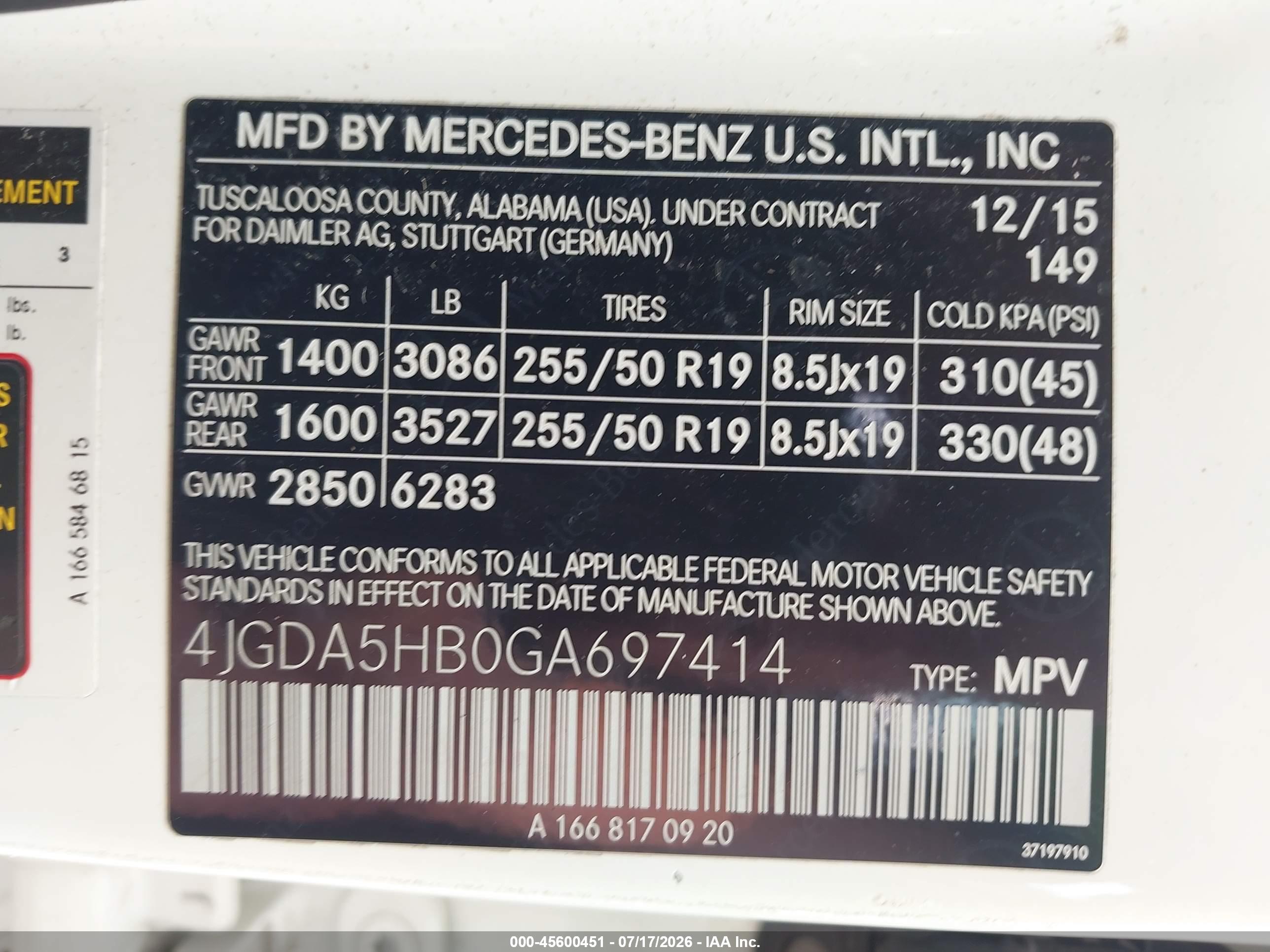 2016 MERCEDES-BENZ GLE 350 4MATIC