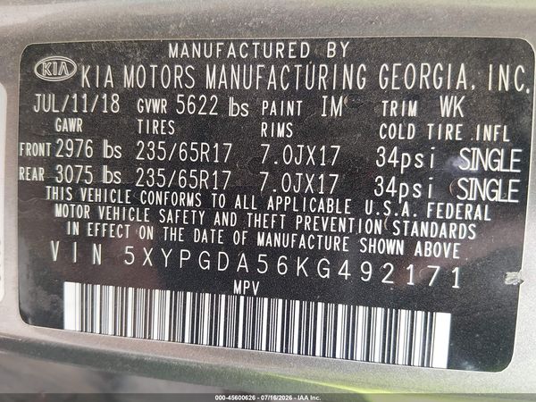 2019 KIA SORENTO 3.3L LX