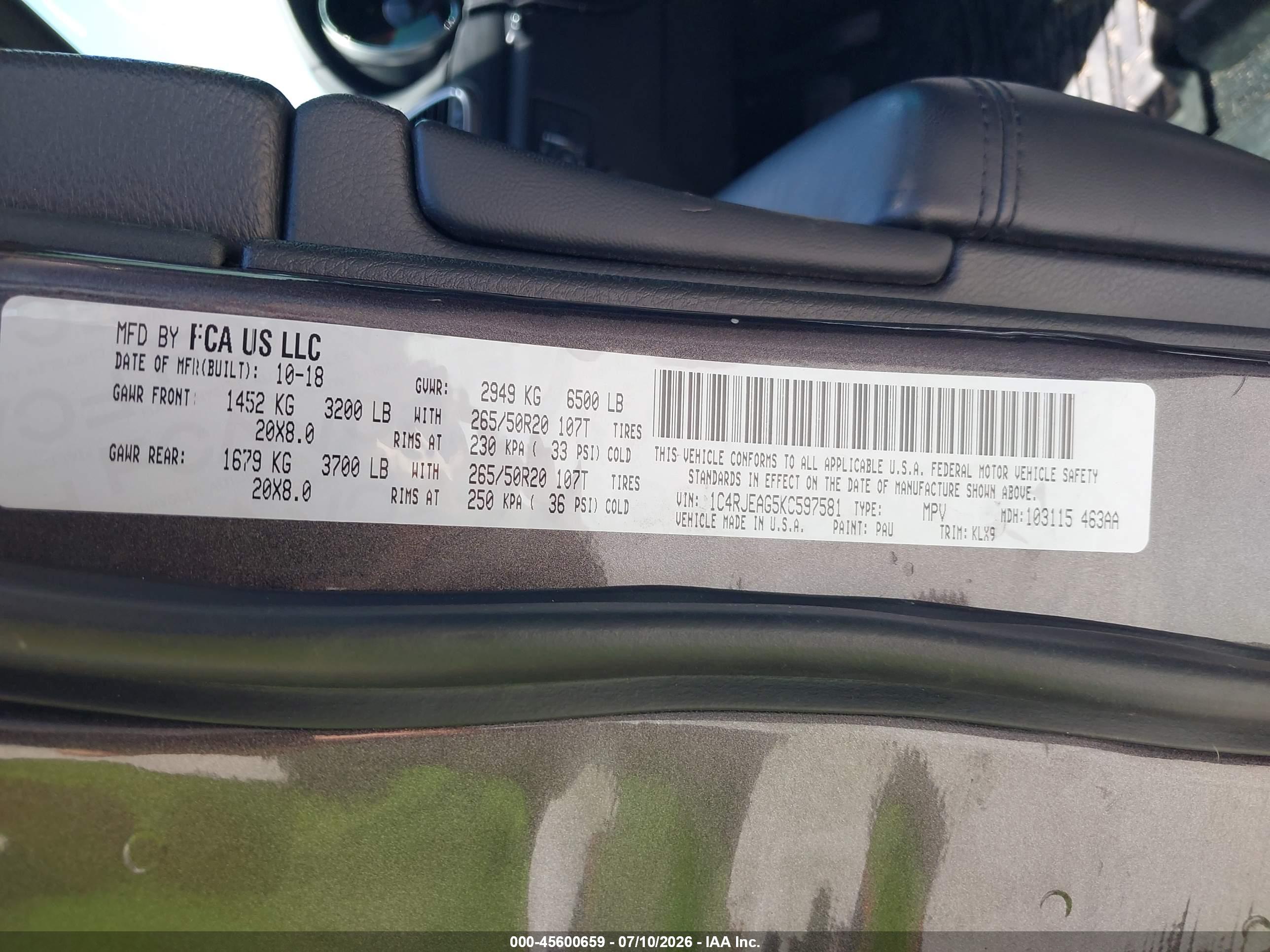 2019 JEEP GRAND CHEROKEE ALTITUDE 4X2