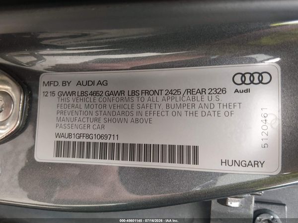 2016 AUDI S3 PREMIUM PLUS