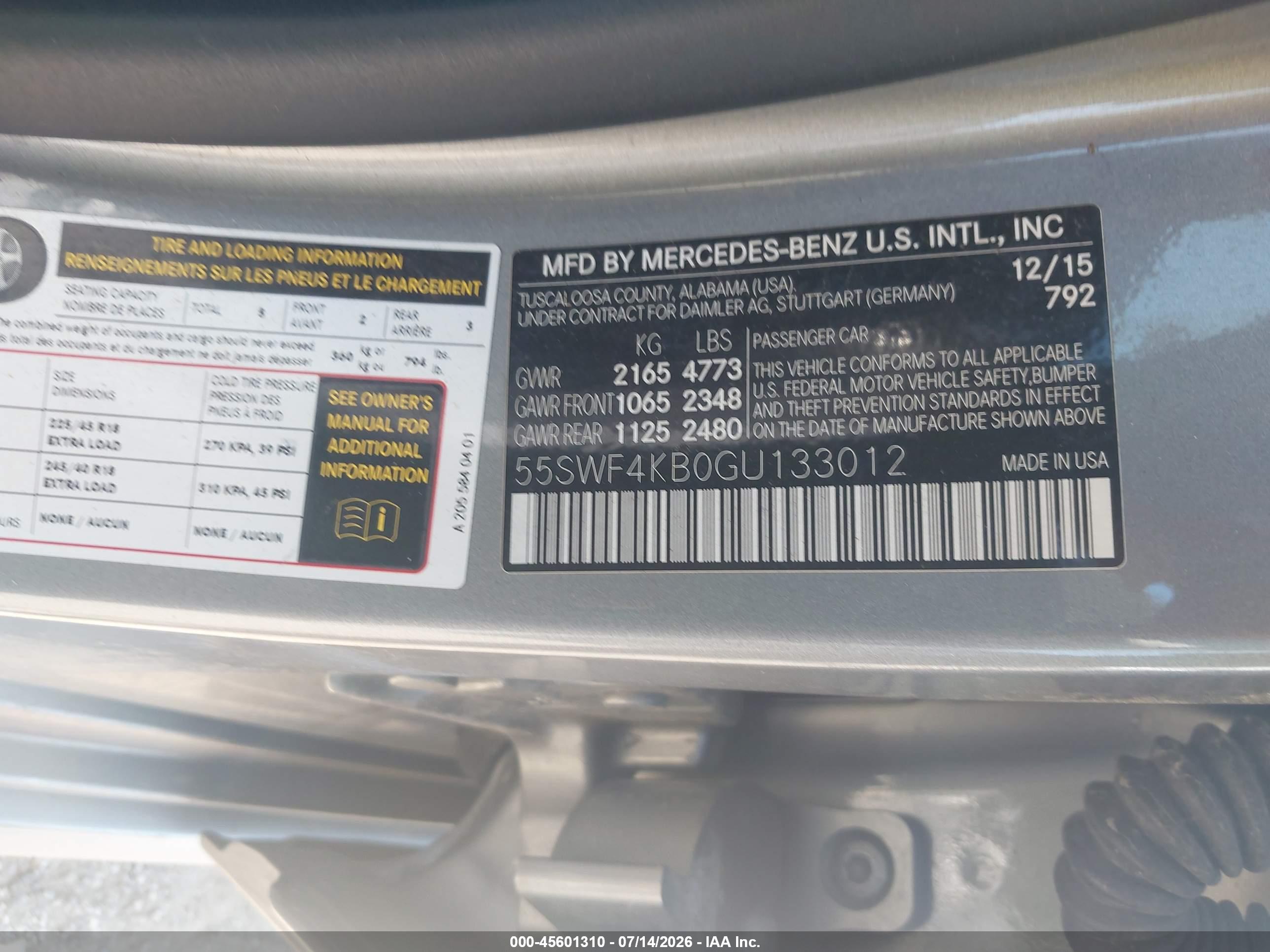 2016 MERCEDES-BENZ C 300 SPORT 4MATIC