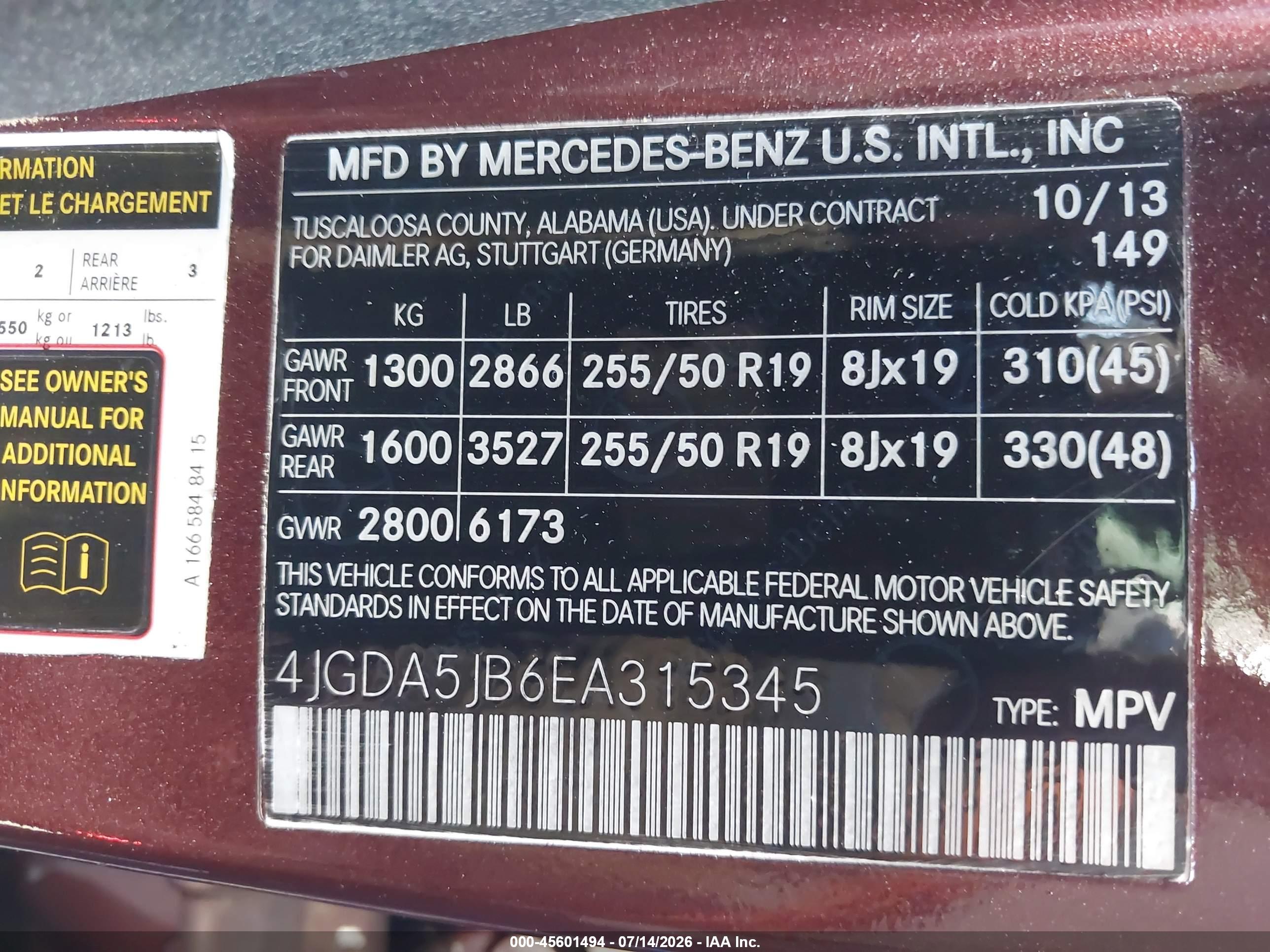 2014 MERCEDES-BENZ ML 350 ML350
