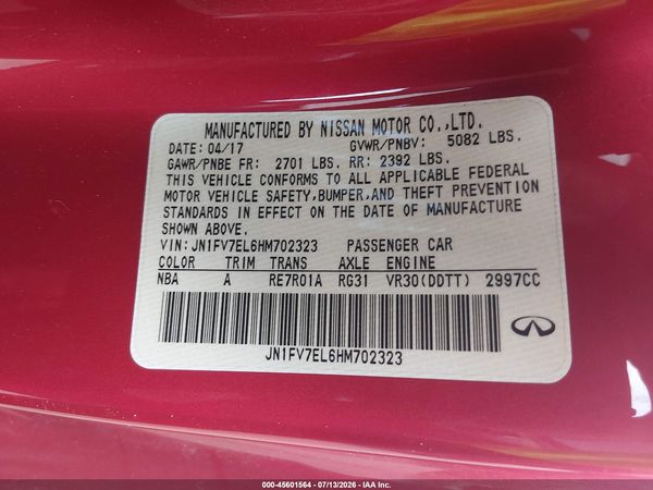 2017 INFINITI Q60 3.0T RED SPORT 400