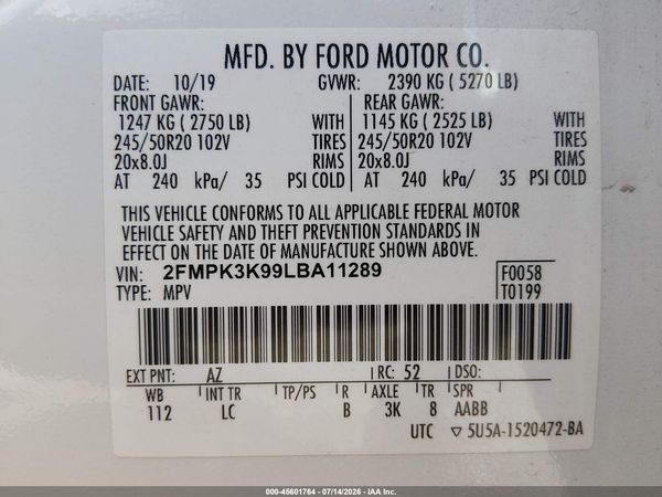 2020 FORD EDGE TITANIUM — I9