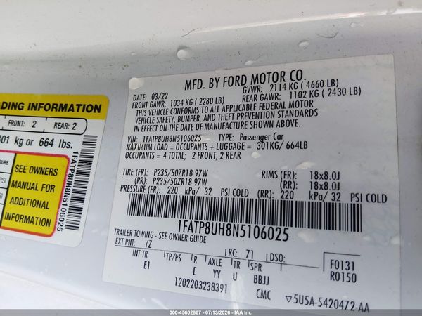 2022 FORD MUSTANG ECOBOOST PREMIUM