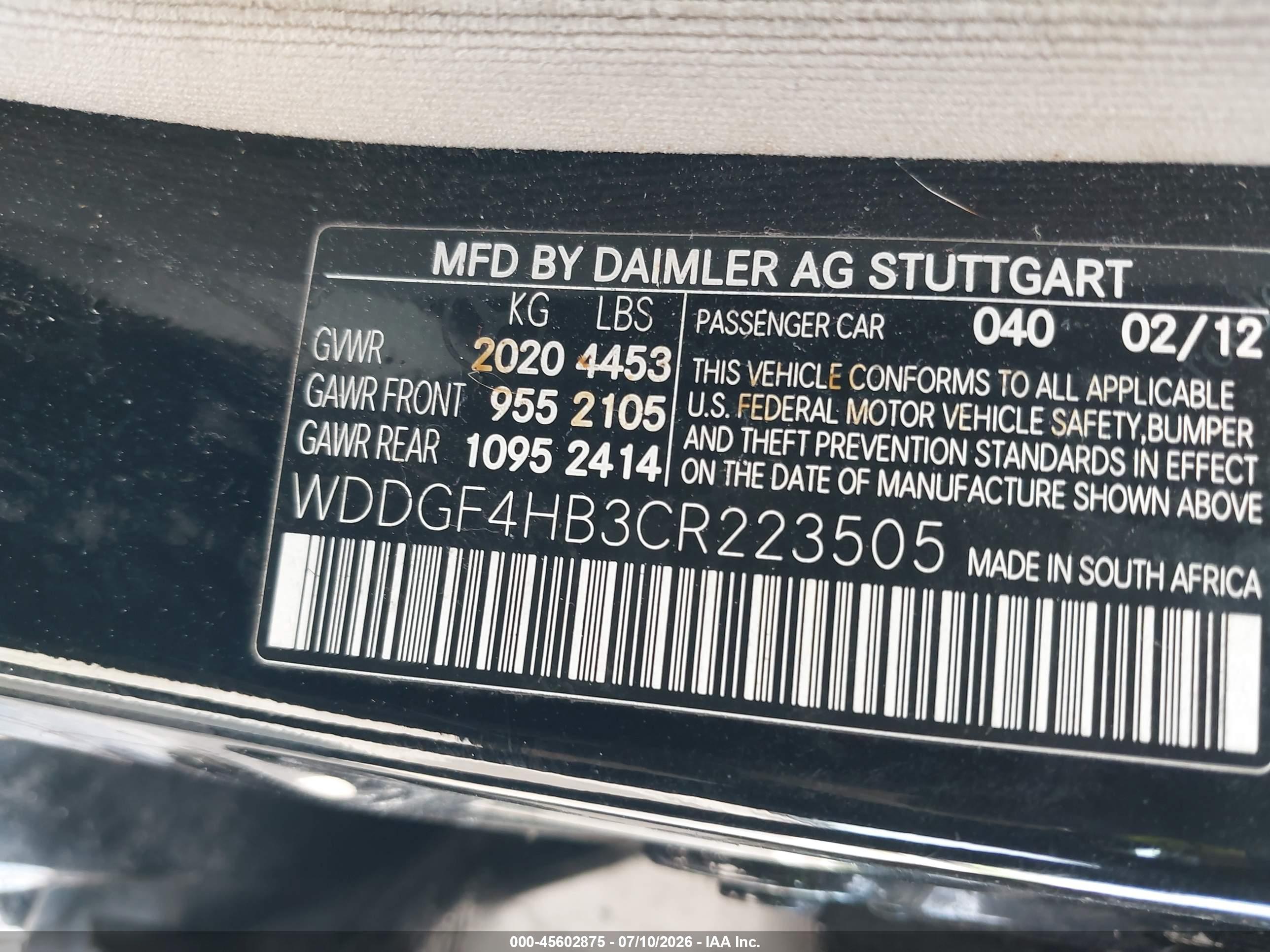 2012 MERCEDES-BENZ C 250 C250