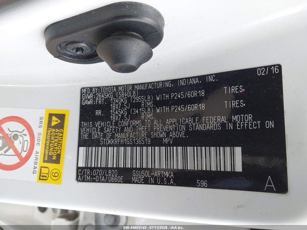2016 TOYOTA HIGHLANDER XLE V6