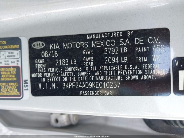 2019 KIA FORTE LXS