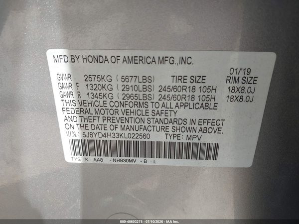 2019 ACURA MDX STANDARD