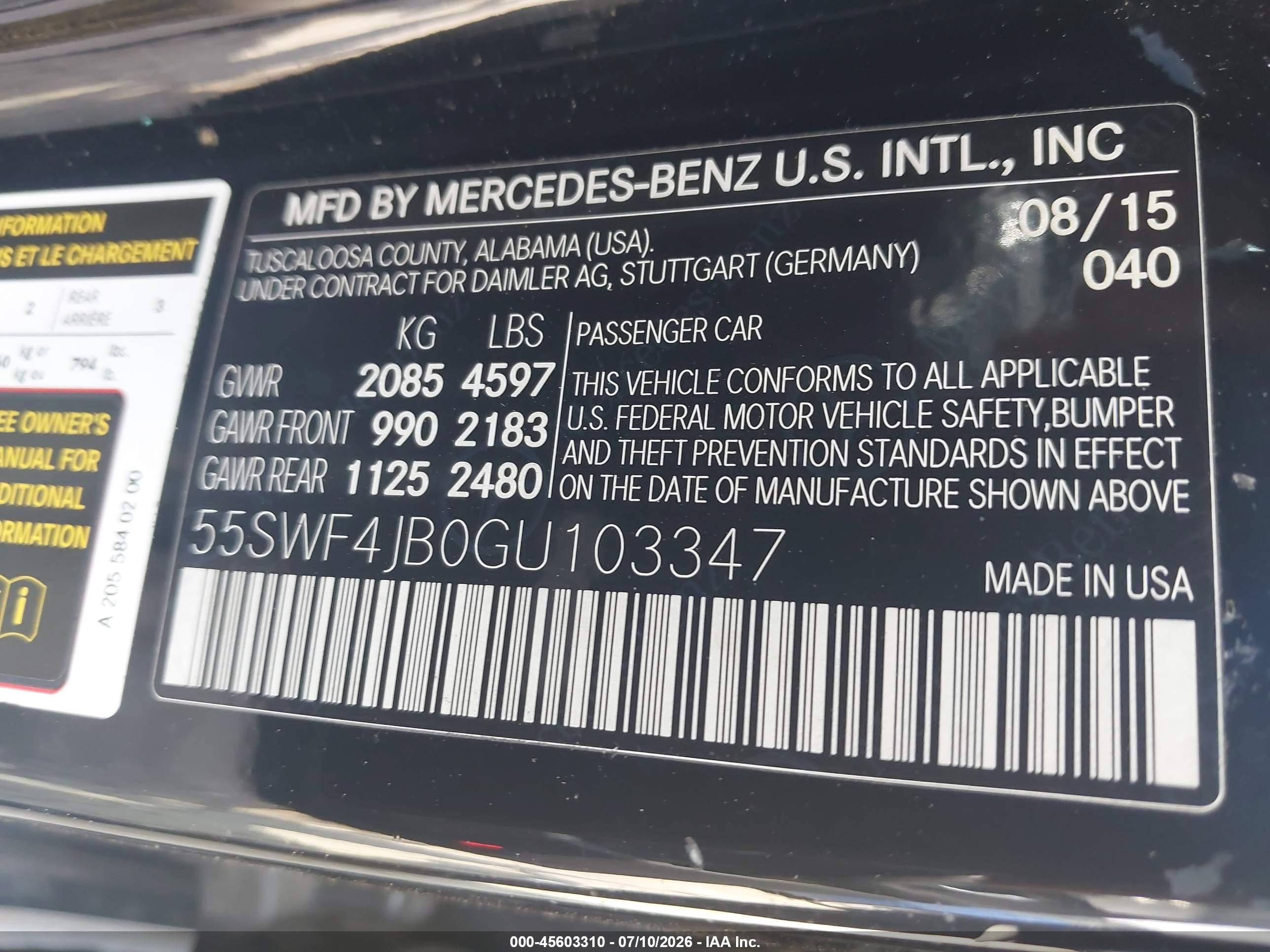 2016 MERCEDES-BENZ C 300 C300
