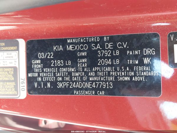 2022 KIA FORTE LXS