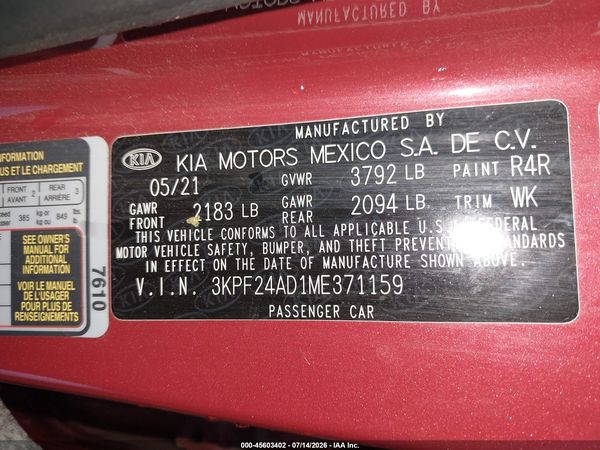 2021 KIA FORTE LXS