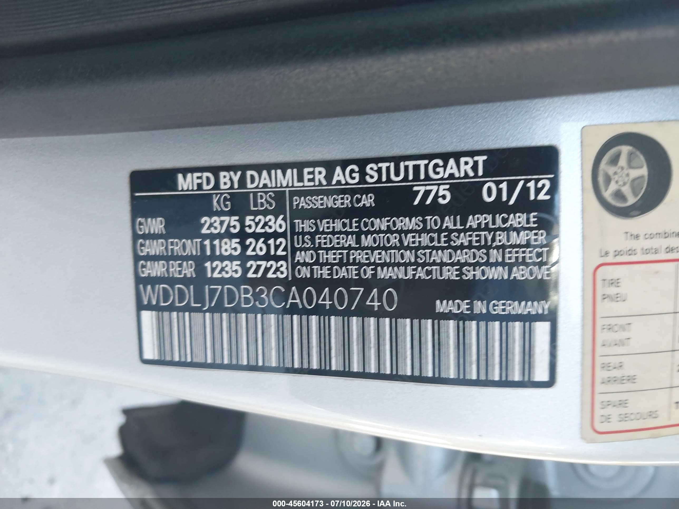 2012 MERCEDES-BENZ CLS 550 CLS550