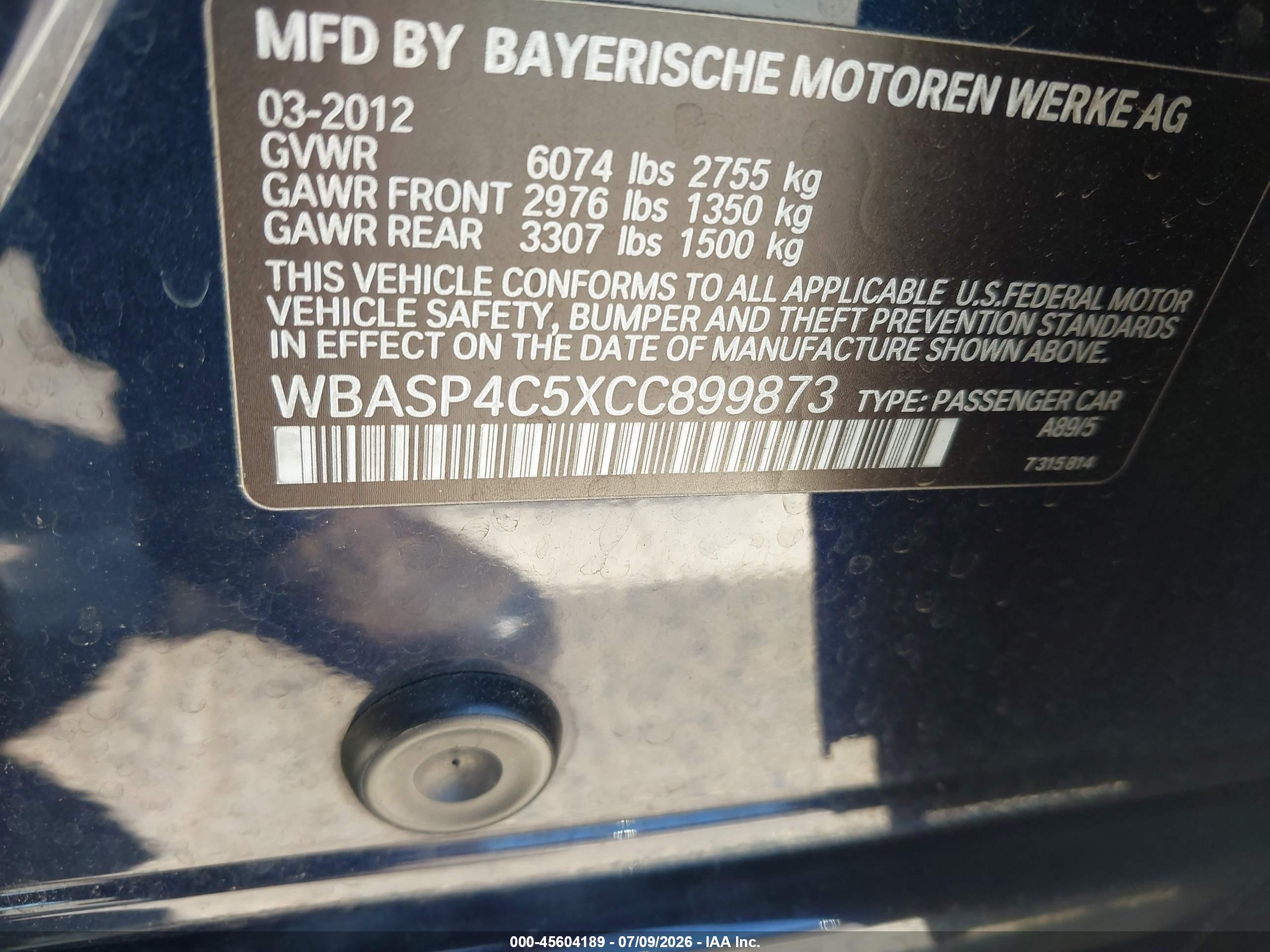 2012 BMW 550I GRAN TURISMO XDRIVE
