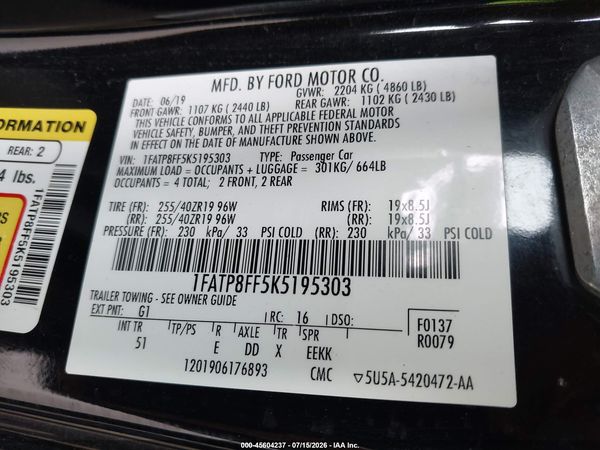 2019 FORD MUSTANG GT PREMIUM