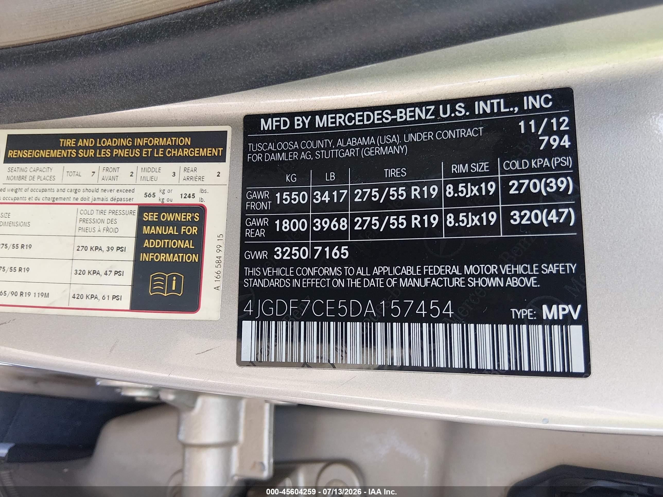 2013 MERCEDES-BENZ GL 450 4MATIC