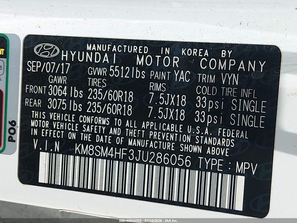 2018 HYUNDAI SANTA FE SE