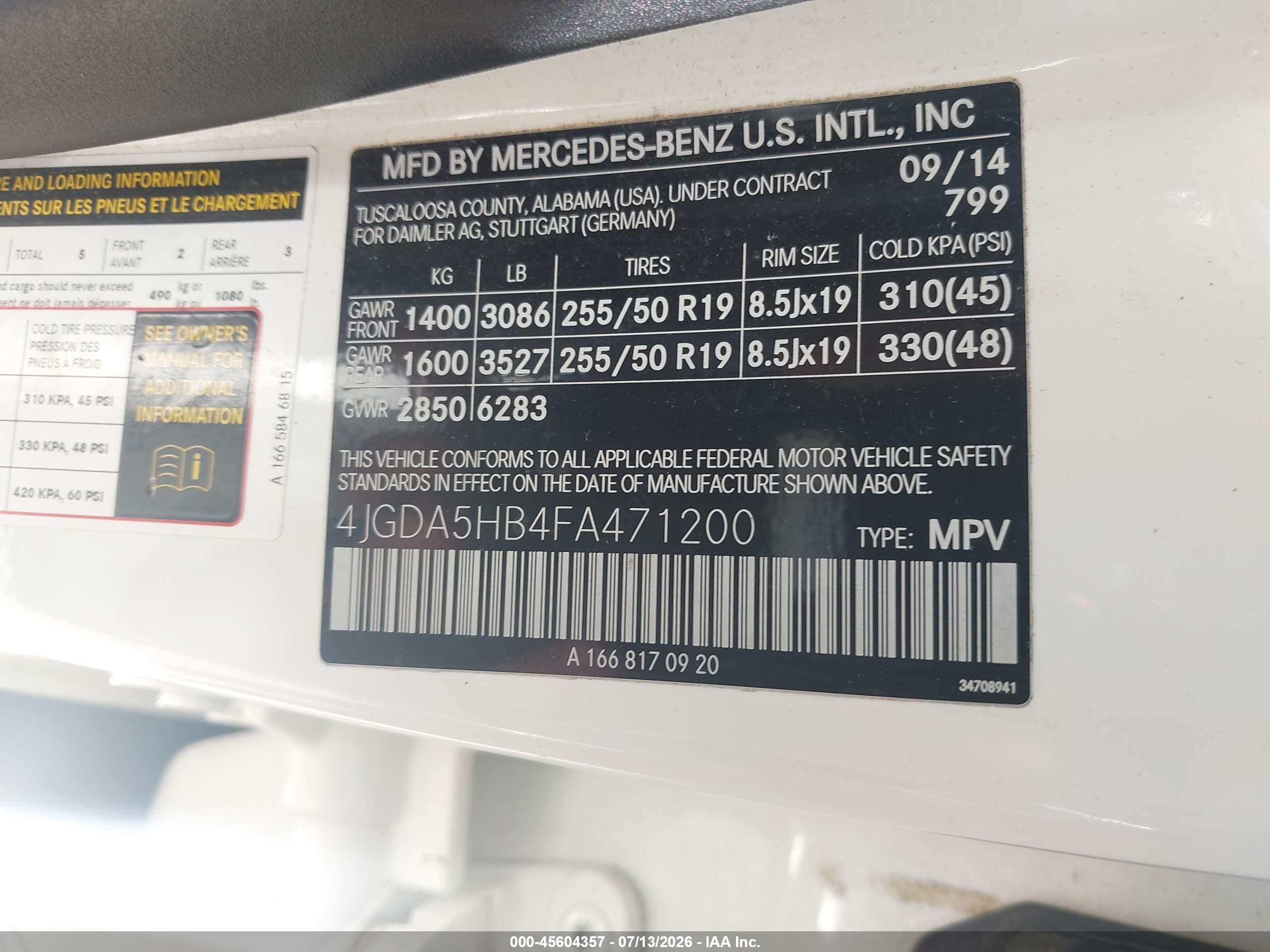 2015 MERCEDES-BENZ ML 350 ML350