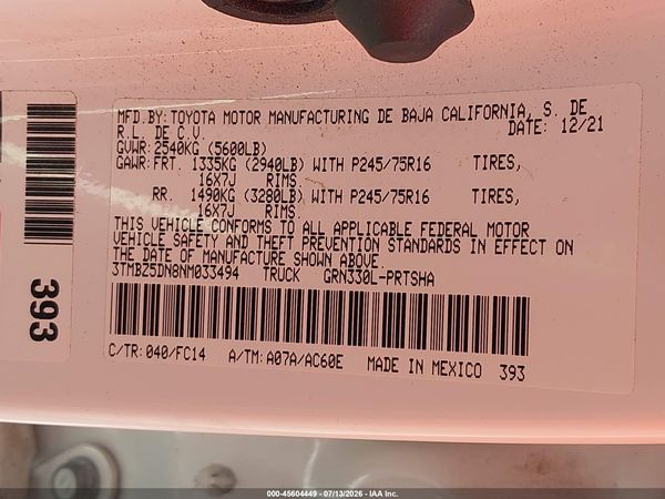 2022 TOYOTA TACOMA SR5 V6