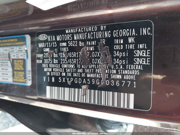 2016 KIA SORENTO 3.3L LX