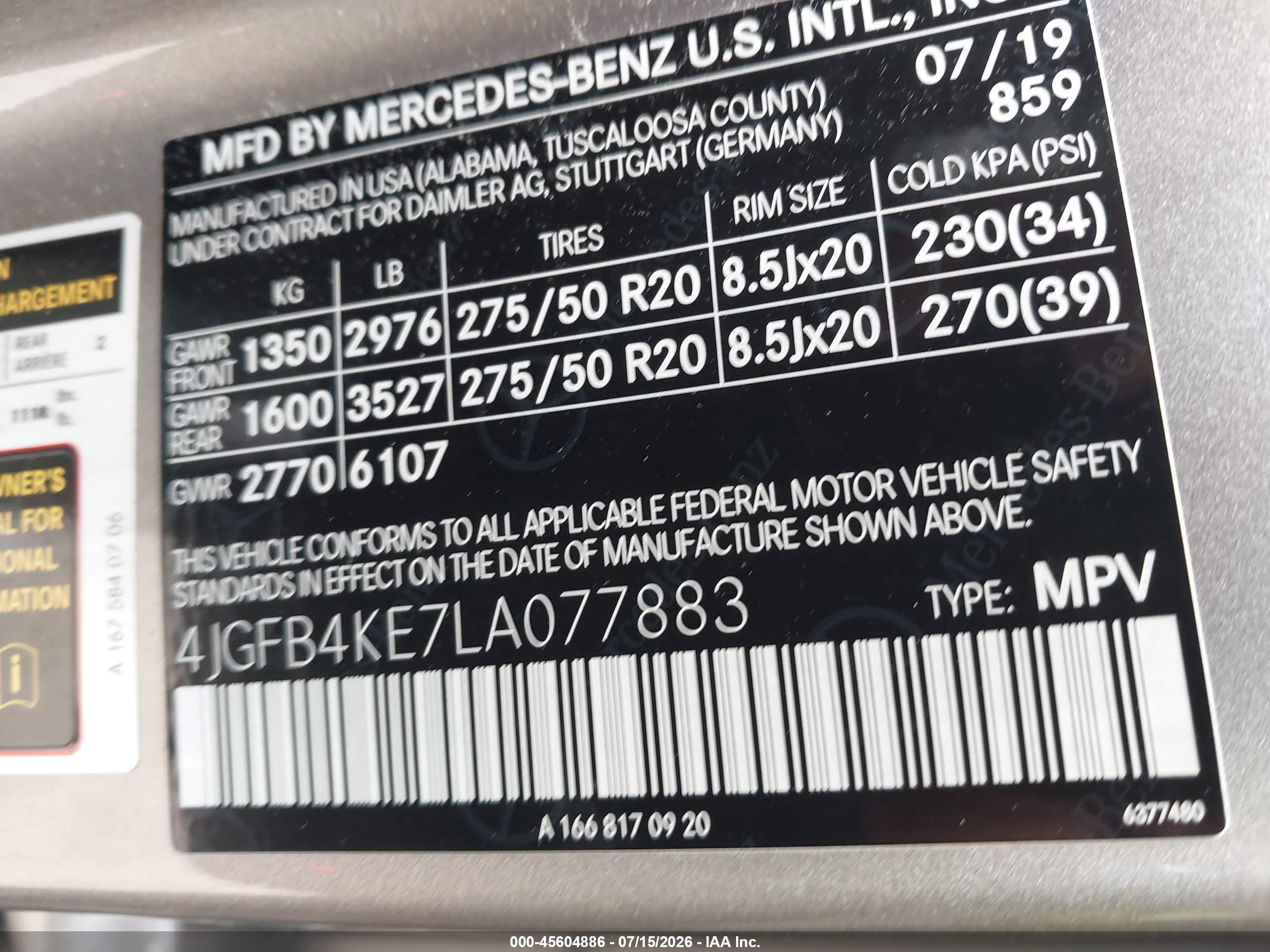 2020 MERCEDES-BENZ GLE 350 4MATIC