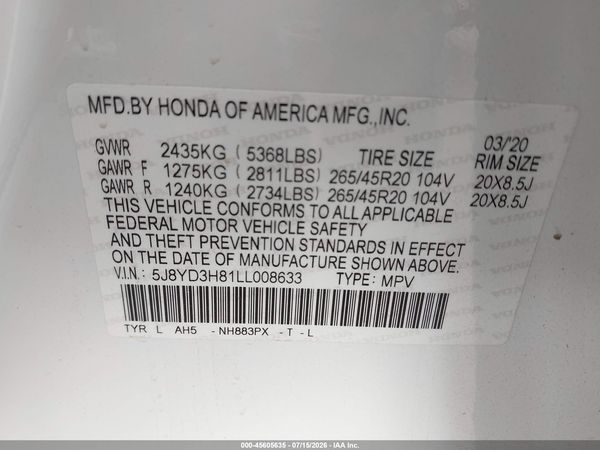 2020 ACURA MDX ADVANCE PACKAGE