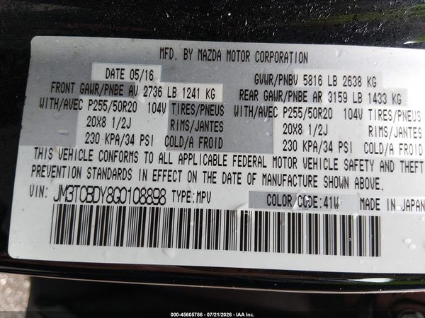 2016 MAZDA CX-9 GRAND TOURING