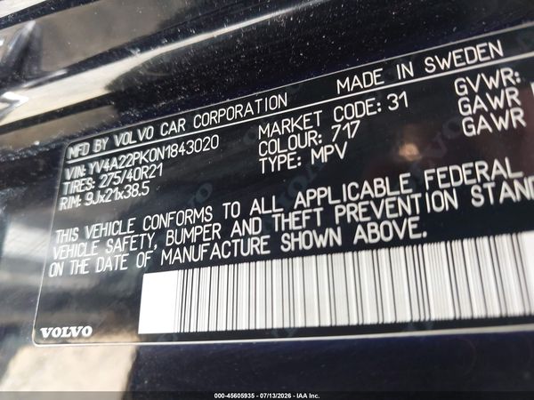 2022 VOLVO XC90 T6 MOMENTUM 7 PASSENGER