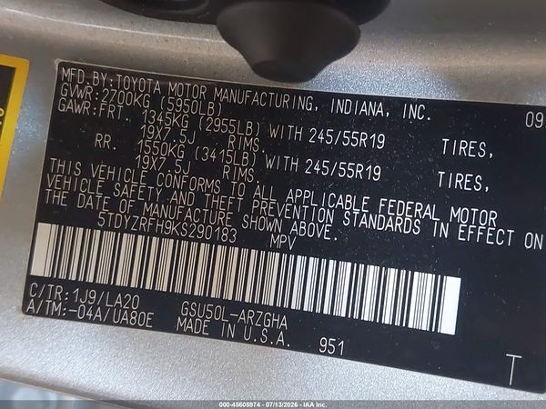 2019 TOYOTA HIGHLANDER LIMITED