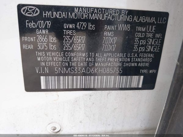 2019 HYUNDAI SANTA FE SEL