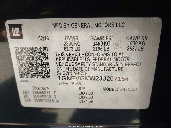 2018 CHEVROLET TRAVERSE LT CLOTH — I9