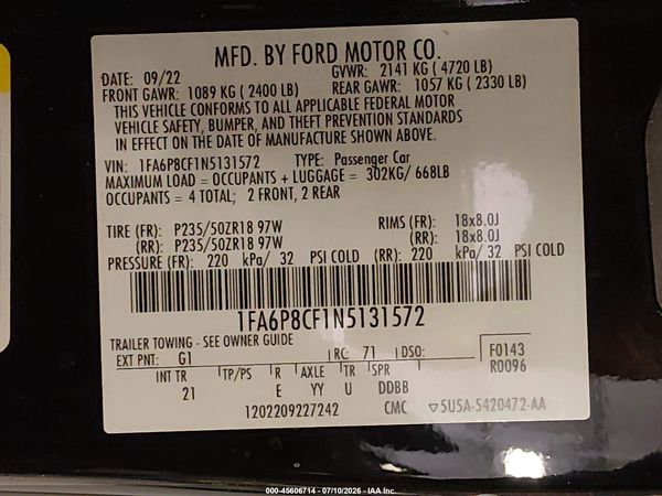 2022 FORD MUSTANG GT FASTBACK